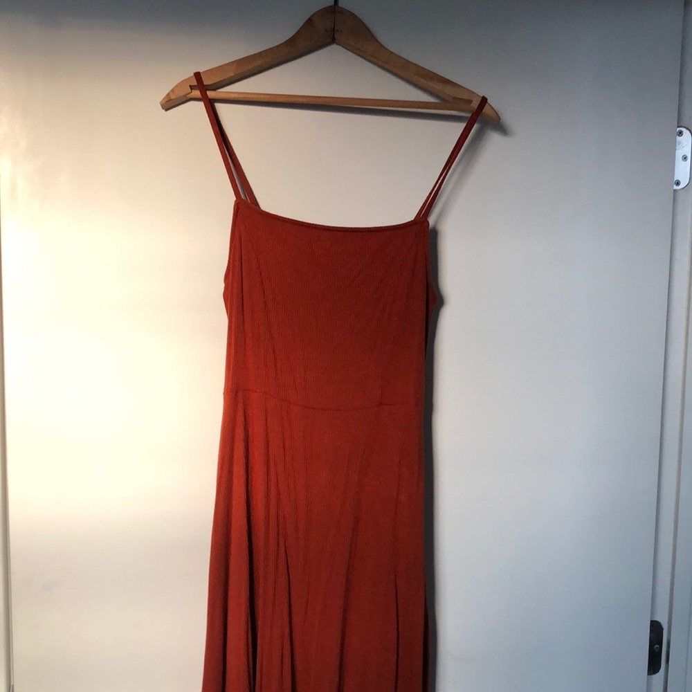 Burnt Orange Ribbed Dress